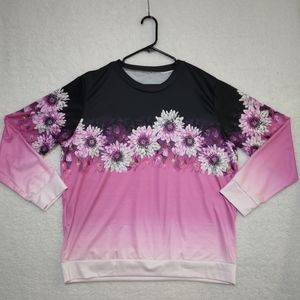 Silky Long Sleeve Floral Print Blouse- size XXL
